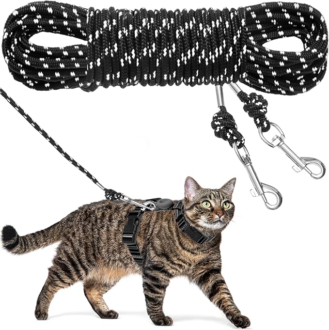 Reflective Cat Leash, 30ft Escape Proof Walking Lead Yard Long Leash, Extender by CHERPET