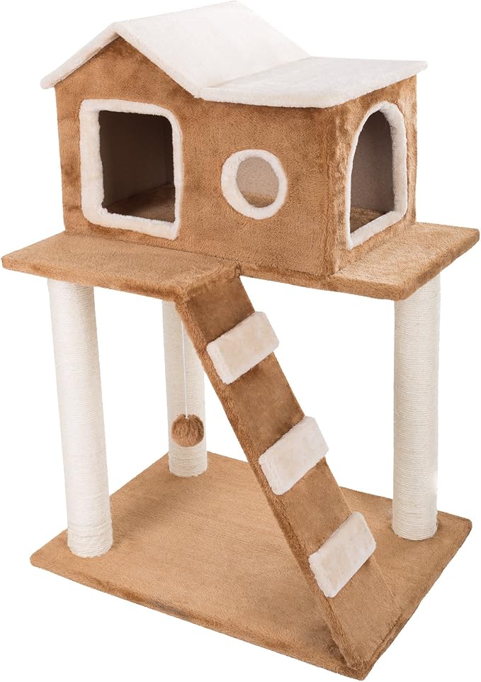 35in Cat Tree with Climb-Up Ladder, Cat Condo, 3 Sisal Rope Cat Scratching Posts - Image 8