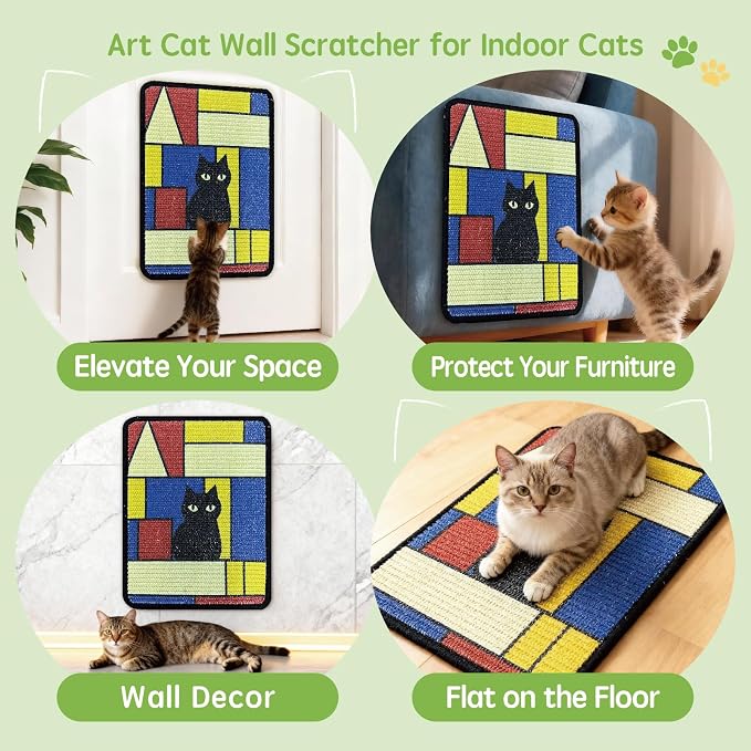 3-in-1 Sisal Cat Scratcher Mat 15x12 Inch – Art Cat Wall Scratcher - Image 5