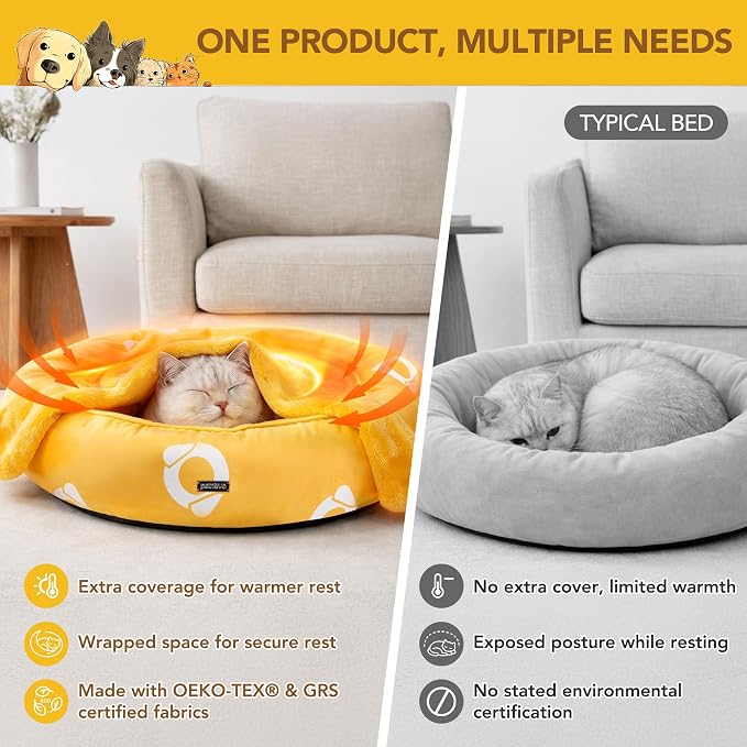 PETNOVO Dog & Cat Bed with Blanket – Removable Cover, Reversible Cushion - Image 4