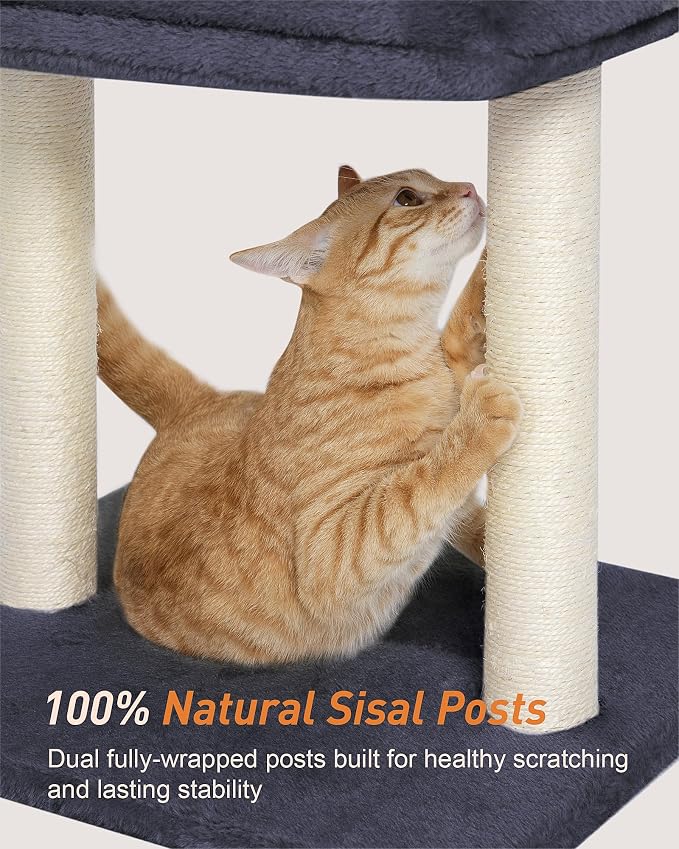 Cat Tree with Large Top Perch Bed, Small Cat Tower with Scratching Post - Image 3