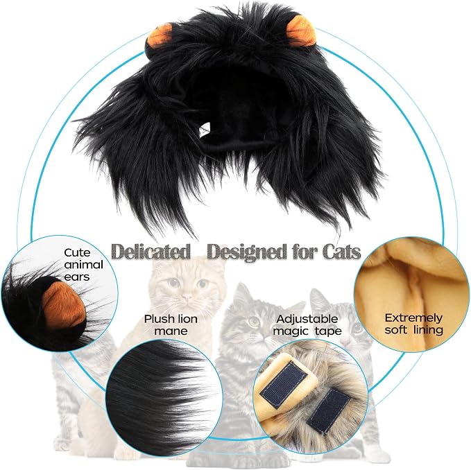 Lion Mane Wig for Cat, Funny Pet Cat & Puppy Costumes for Halloween & Christmas - Image 5