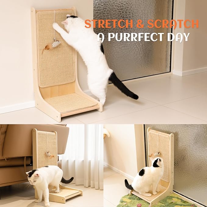 PETKARAY Sisal Cat Scratcher, Upright Cat Scratch Pad Wall Mounted, Vertical - Image 6