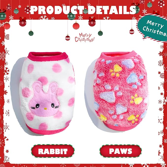 2 Pieces XXS Chihuahua Sweater Cute Small Dog Sweater Fleece Puppy Clothes - Image 2