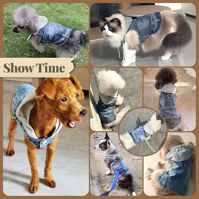 Cool Dog Jean Jacket Vest with D-Ring Blue Denim Dogs Hoodies Outfits - Image 6