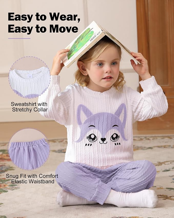 Jecson Toddler Girl Fall Clothes: Soft Outfits Set Embroidered Knit Top & - Image 3