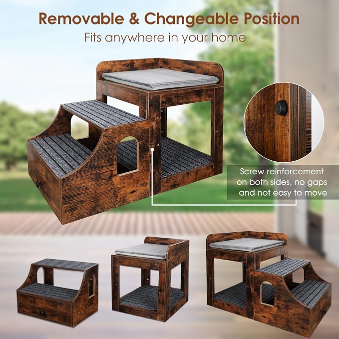 Cat Window Perch with Removable Stairs, Large Pet Bunk Bed with Drawer and - Image 5