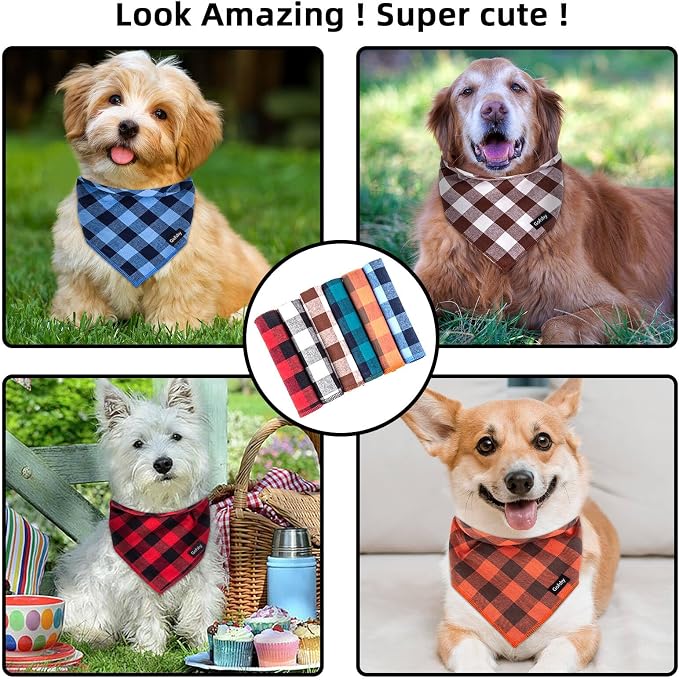 Boy Dog Bandana Small-Blue Black Dog Scarf Buffalo Plaid Printing Adjustable - Image 5