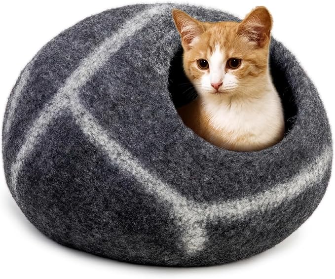 Woolygon Premium Felt Cat Cave Bed – Wool Kitty Beds Handcrafted Kitten Caves by Woolygon