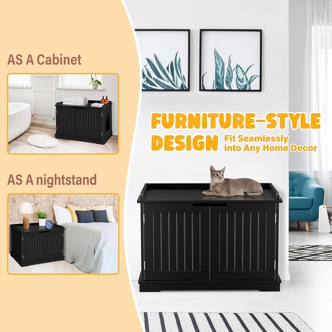 Zeny Cat Litter Box Enclosure, Wooden Cabinet - Image 4