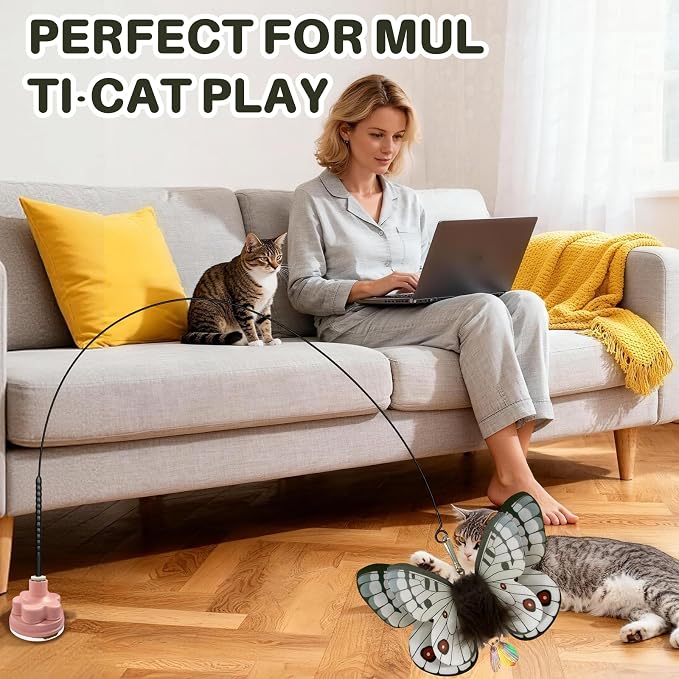 Walfront Cat Toys Interactive Teaser Wand, Butterfly Attachment - Image 5
