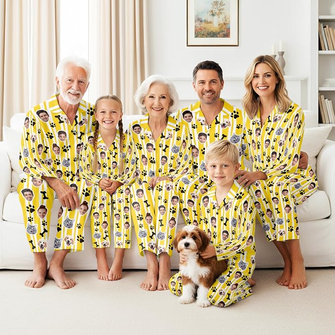 Artsadd Custom Pajamas for Women Men Family, Personalized Face Pjs Pajama Pants - Image 2