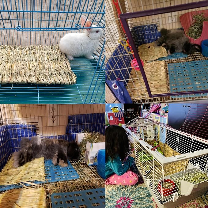 PINVNBY Natural Grass Mat for Rabbits, 2 Pack Rabbit Hay Mats, 100% Handwoven - Image 2