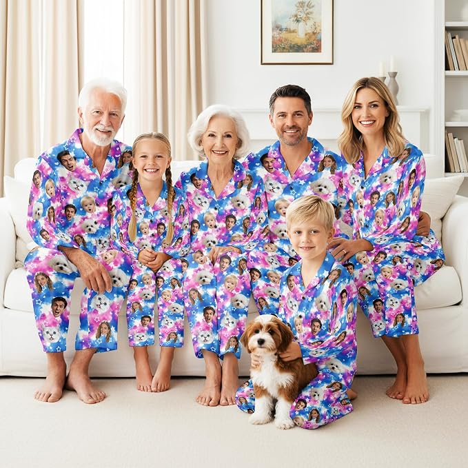 Artsadd Custom Pajamas for Women Men Family, Personalized Face Pjs Pajama Pants - Image 2