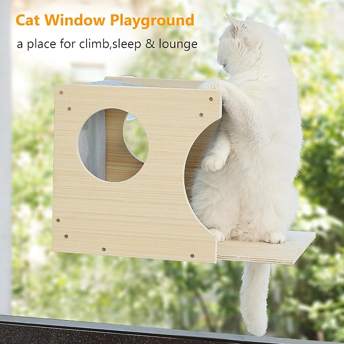 Window Cat Perch Shelves for Inside, Sturdy Wood Climbing Seat Mounted - Image 5
