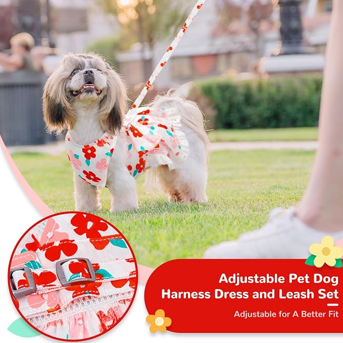 Dog Harness Dress Leash Set for Small Dog Summer Clothes Girl Female Puppy Cats - Image 4