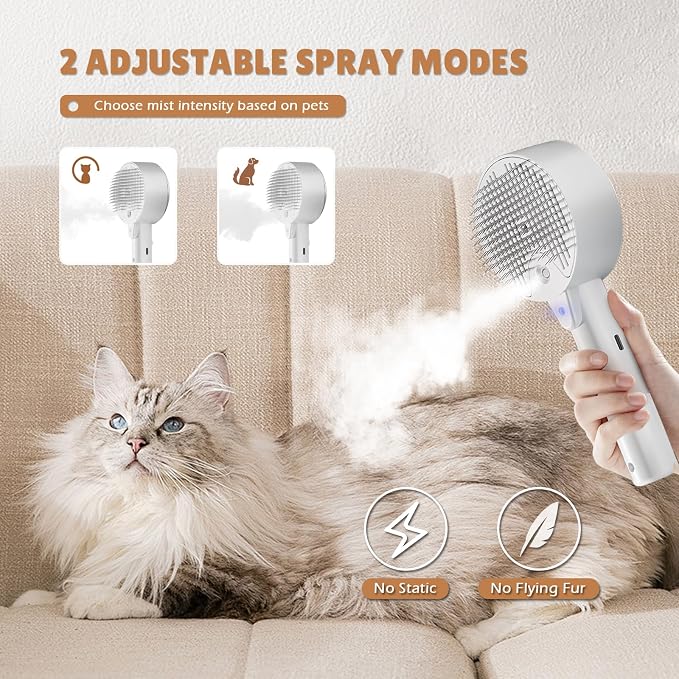 Cat Steam Brush, Cat Brushes for Indoor Cats, 4 In 1Spritz Spray Defur Comb - Image 4