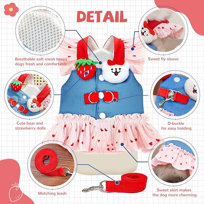 Small Dog Harness and Leash Set Denim Cat Harness Dress - Image 6
