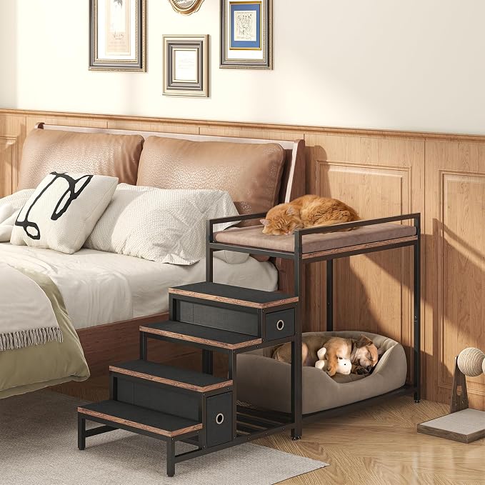 Pet Bunk Bed with Removable Stairs and 2 Drawers, Dogs/Cats Window Perch - Image 6