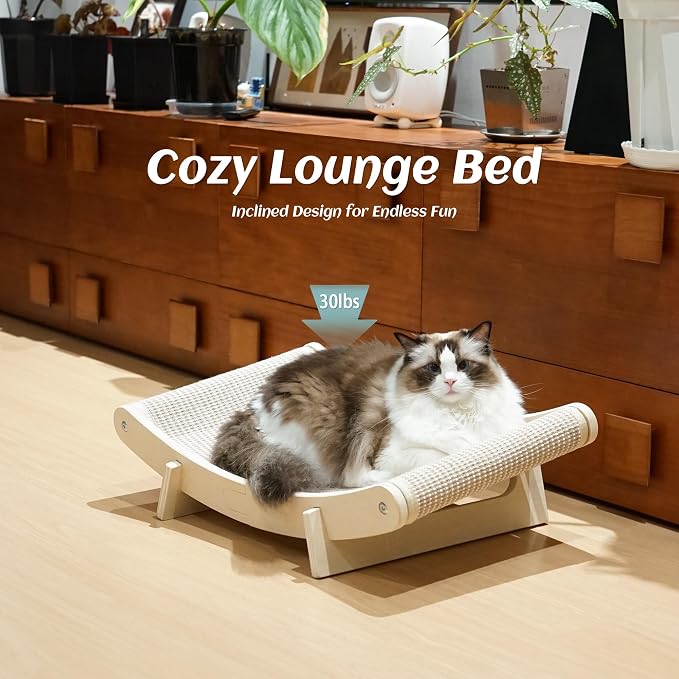PETKARAY Inclined Sisal Cat Scratcher Bed, Curved Wooden Cat Hammock Chair - Image 5