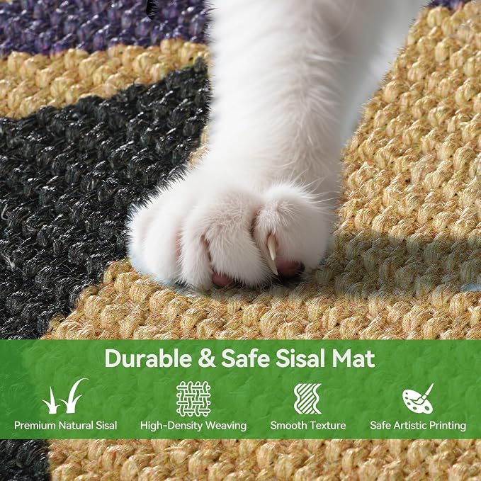 3-in-1 Sisal Cat Scratcher Mat 23.6x15.7'' Protects Carpet Couch & Furniture - Image 2