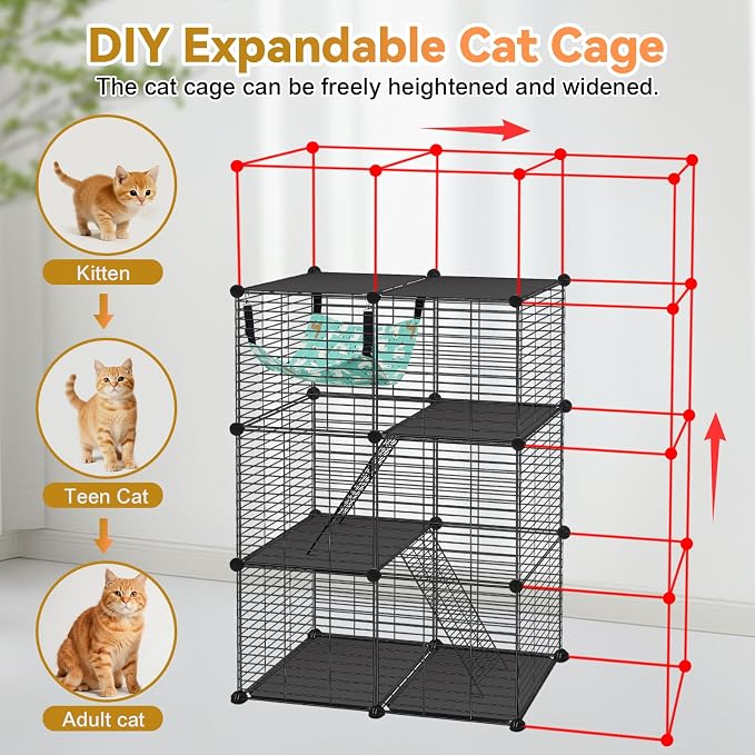 Cat Cage, 3-Tier DIY Catio Cat Enclosures, Detachable Metal Wire Kennel Cats - Image 9