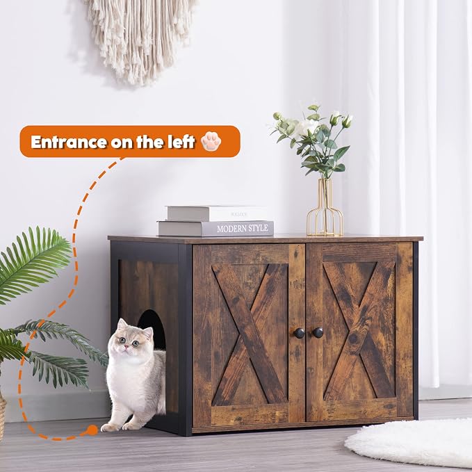 Dwanton Litter Box Enclosure, Cat Litter Box Furniture Hidden, Reversible - Image 3