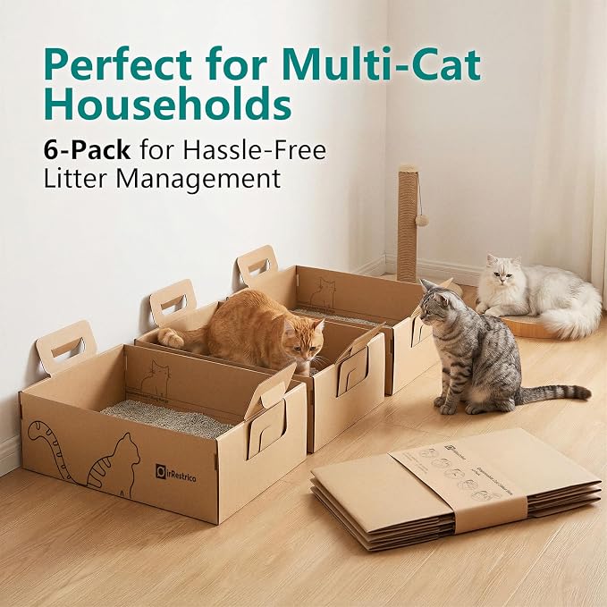 6-Pack Large Disposable Cat Litter Box, Recyclable Cardboard, Waterproof & - Image 2