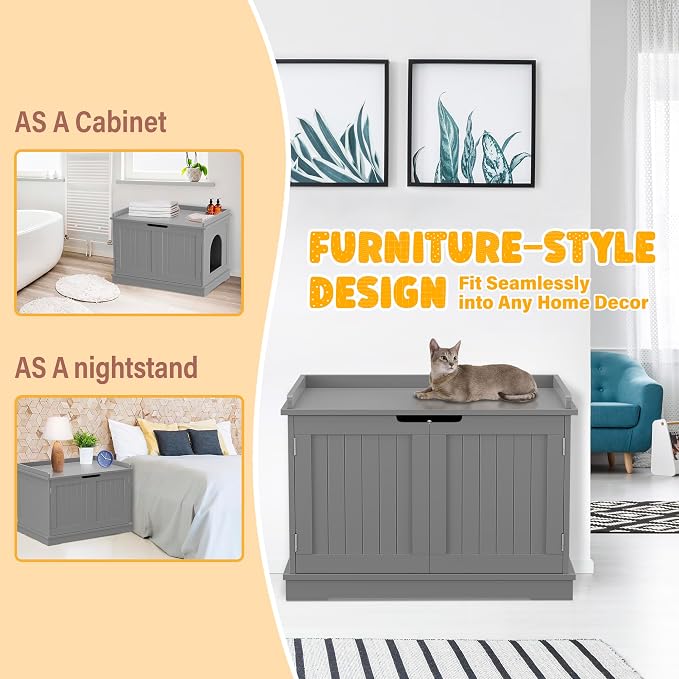 Zeny Cat Litter Box Enclosure Cabinet, Hidden Litter Box Furniture, Modern - Image 2