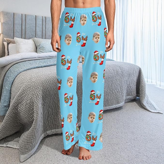 Custom Pajama Pants for Women Men, Personalized 67 Name Photo PJ Family Six - Image 3