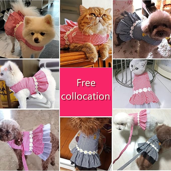 Small Dog Dress with Leash Set Adjustable Dog Harness Dress with D Ring - Image 7
