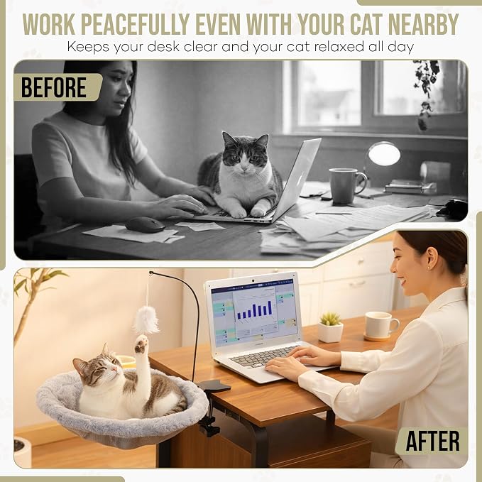 Cat Desk Bed for Home Office – Plush Clamp-On Cat Hammock - Image 3