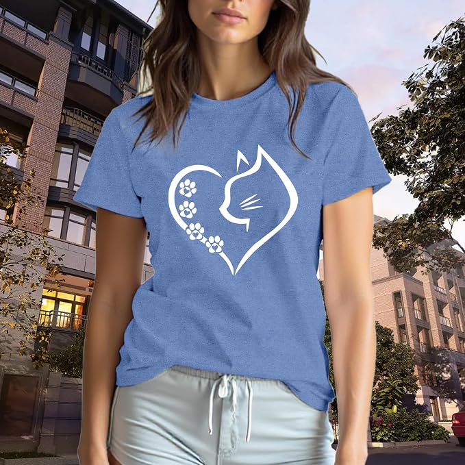 Cat Shirts for Women Cat Mom Tshirts Pet Lover Shirt Cats Paw Print Tee Tops - Image 3