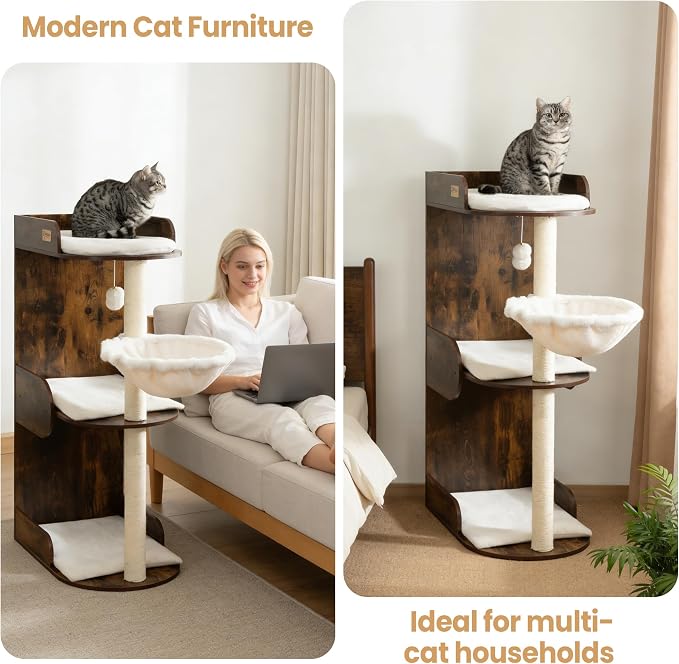 Modern Wood Cat Tree Tower for Indoor Large Cats, Cat Scratching Posts - Image 3