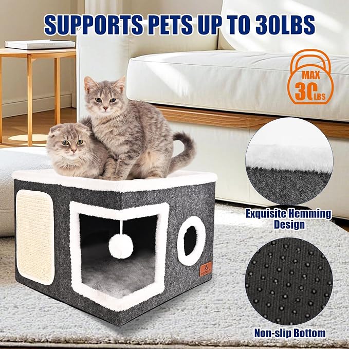 Felt Cat Cave Beds for Indoor Cats, Foldable Cat Hideaway - Image 3