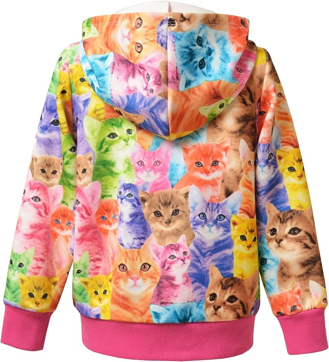 Girls Zip Up Hoodie Jacket Unicorn/Cat Sweatshirt - Image 4