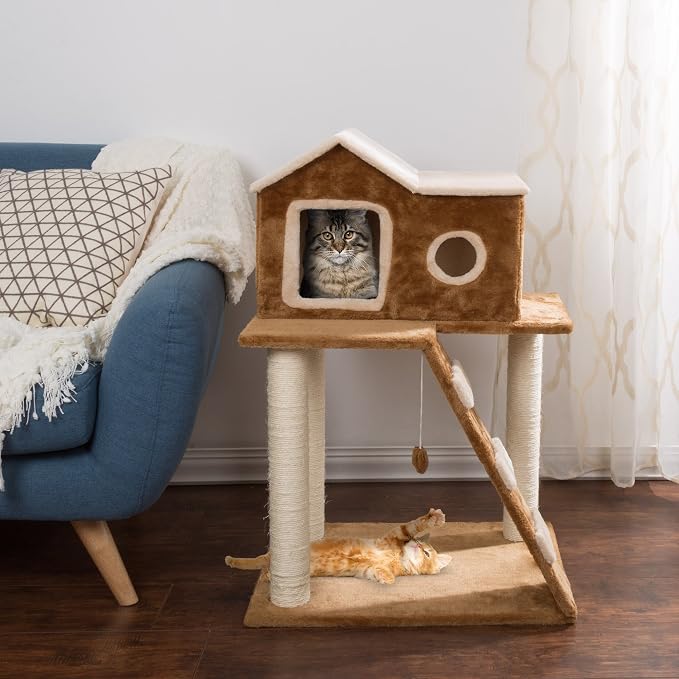 35in Cat Tree with Climb-Up Ladder, Cat Condo, 3 Sisal Rope Cat Scratching Posts - Image 4