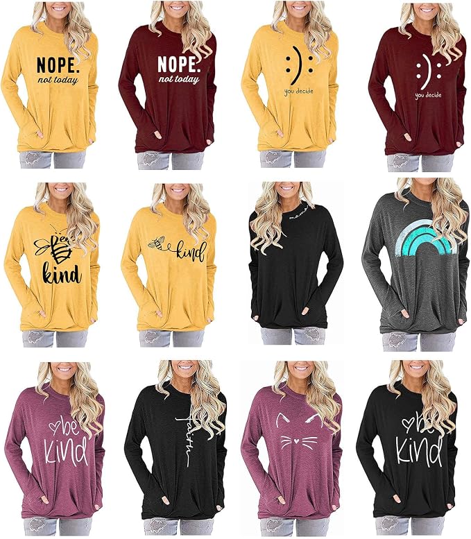 Akihoo Womens Casual Long Sleeve Tunic Tops Crew Neck Shirt Blouses - Image 4