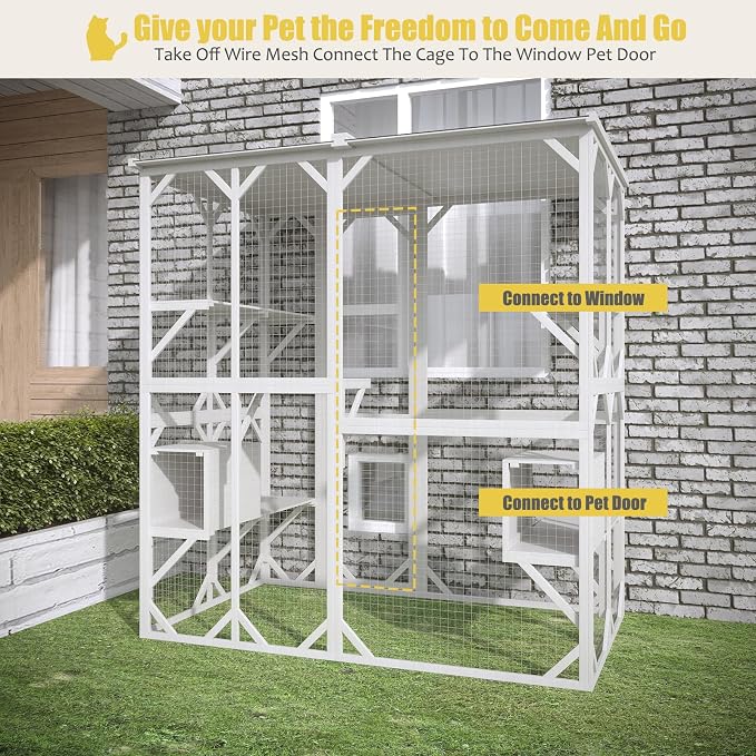 ROOMTEC Outdoor Catio with Roof 71.3" Height Large Wooden Cat Enclosure with 3 - Image 5