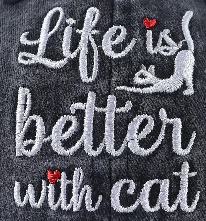 Life is Better with Cat Hat for Women Men, Adjustable Cotton Embroidered cat - Image 2