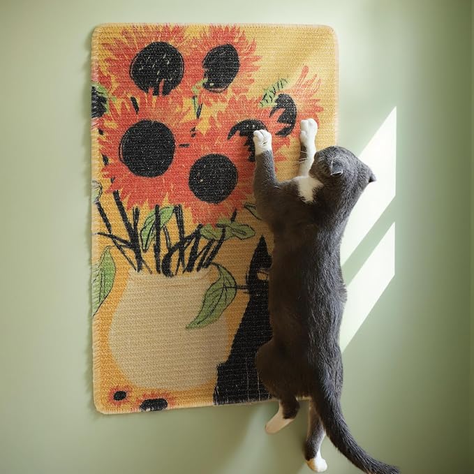 3-in-1 Sisal Cat Scratch Mat Sunflower 23.6x15.7'' Floor & Wall Cat Scratcher - Image 8