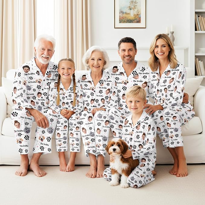 Artsadd Custom Pajamas for Women Men Family, Personalized Face Pjs Pajama Pants - Image 2