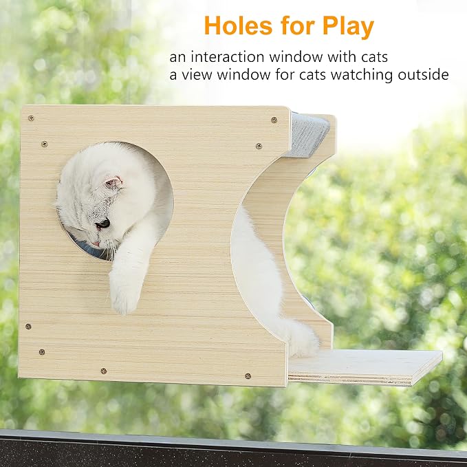Window Cat Perch Shelves for Inside, Sturdy Wood Climbing Seat Mounted - Image 3