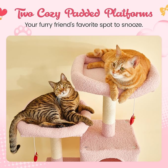 MWPO Cute Cat Tree, 70.1-Inch Tall Pink Cat Tower - Image 5