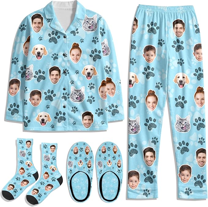 Artsadd Custom Pajamas for Women Men Family, Personalized Face Pjs Pajama Pants by Artsadd