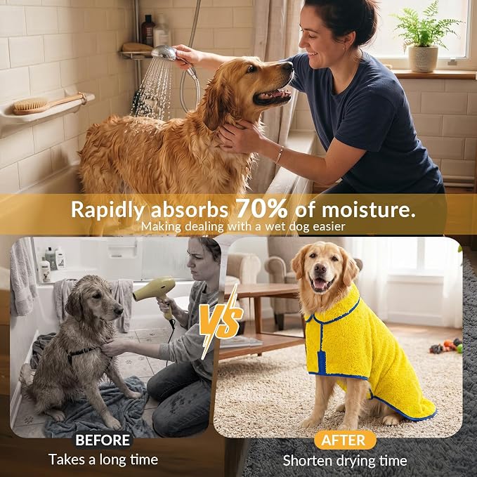 Bienbee Dog Bathrobe, Super Absorbent for Small to Large Dogs, Yellow S - Image 3