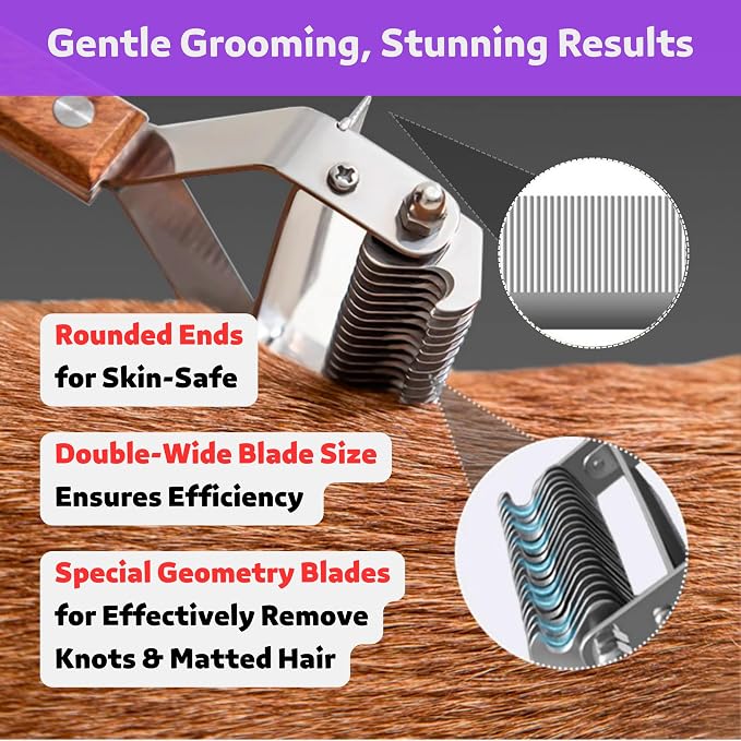 2 in 1 Dogs Cats Dematting Grooming Comb, Perfect Deshedding Undercoat Rake - Image 4