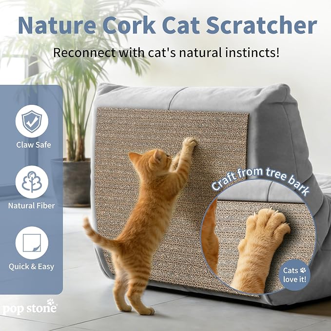 Natural Cork Cat Scratcher Mat, Self-Stick & Trimmable Furniture Protector - Image 2