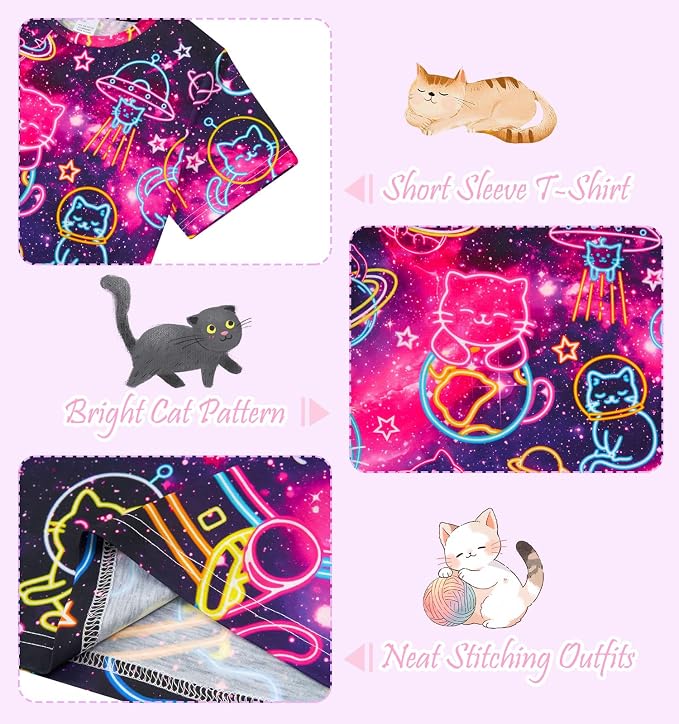 Funnycokid Girls Shirts Cat T Shirt Size 5-12 Clothes - Image 7