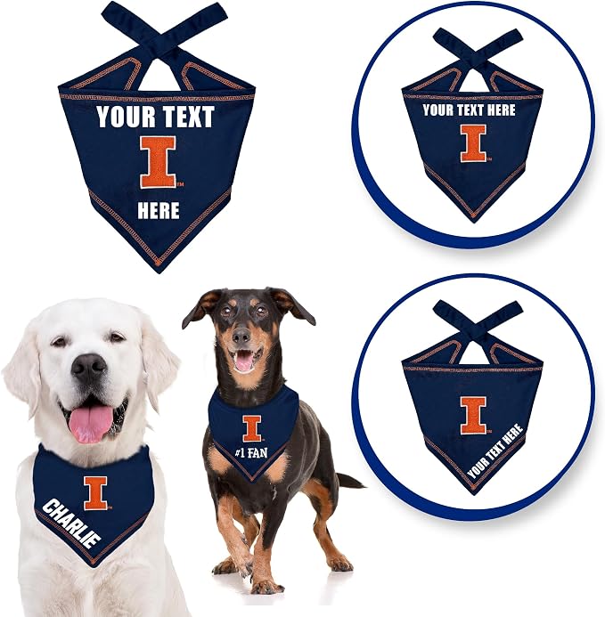 Pets First NCAA Illinois Fighting Illini Personalized Tie Around Bandana - Image 4
